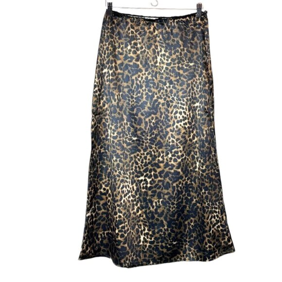 NEW Leopard Print Maxi Skirt Sz.S Tan Black Side Zip A-Line Animal Print 90s Y2K - Picture 2 of 10